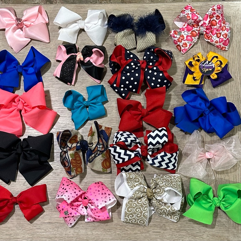 Navy and Red Polka Dot Kids Hair Bow - bundle 2+ and save on shipping. - Picture 6 of 7